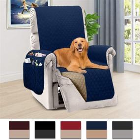 img 3 attached to 💦 Water Resistant Reversible Recliner Slipcover with Side Pockets - Washable & Pet-Friendly: HONEST OUTFITTERS 30In Navy Blue & Brown