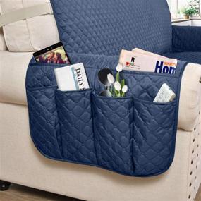 img 1 attached to 💦 Water Resistant Reversible Recliner Slipcover with Side Pockets - Washable & Pet-Friendly: HONEST OUTFITTERS 30In Navy Blue & Brown