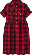 cromoncent girl's casual summer shirt dresses: roll up 3/4 short sleeves, pleated waist & button down style logo