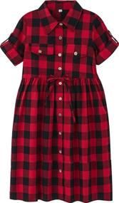 img 1 attached to Cromoncent Girl's Casual Summer Shirt Dresses: Roll Up 3/4 Short Sleeves, Pleated Waist & Button Down Style