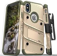 zizo iphone x case - zizo [bolt series] with complimentary [iphone x screen protector] kickstand [12 ft. military grade drop tested] holster belt clip logo