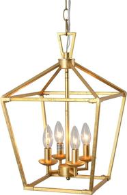 img 2 attached to 🏮 Enhance Your Décor with the 4-Light Gold Chandelier Lantern Pendant Light: Ideal for Kitchen, Dining Room, Entryway, Foyer | Antique Hanging Ceiling Fixture with Adjustable Chain in Exquisite Gold Leaf Finish