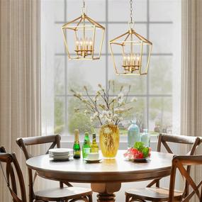 img 1 attached to 🏮 Enhance Your Décor with the 4-Light Gold Chandelier Lantern Pendant Light: Ideal for Kitchen, Dining Room, Entryway, Foyer | Antique Hanging Ceiling Fixture with Adjustable Chain in Exquisite Gold Leaf Finish