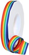 rainbow striped grosgrain decorative ribbon, 5/8 inch, morex polyester logo