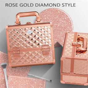 img 4 attached to 💄 Joligrace Professional Makeup Train Case - Rose Gold, 10 Inches, Lockable with Mirror and Brush Holder, Portable Travel Cosmetic Box, Jewelry Organizer with 3 Tiers Trays and Key