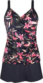 img 3 attached to 👙 JINXUEER Plus Size Swimsuits - Ruched Modest Swimdress with Floral Tankini Top and Skirt Bottom - Women's Two Piece Bathing Suit