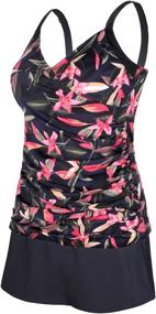 img 4 attached to 👙 JINXUEER Plus Size Swimsuits - Ruched Modest Swimdress with Floral Tankini Top and Skirt Bottom - Women's Two Piece Bathing Suit