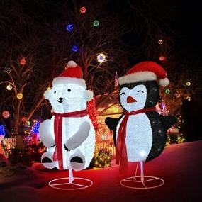 img 3 attached to 🎄 KIDJFGG Christmas Lighted Decorations - Set of 2 Collapsible 31-inch Fluffy Bear and Penguin with 100LT White LED Lights - Pre-lit Pop Up Christmas Holiday and New Year Indoor Outdoor Yard Lawn Decor