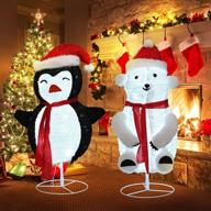 🎄 kidjfgg christmas lighted decorations - set of 2 collapsible 31-inch fluffy bear and penguin with 100lt white led lights - pre-lit pop up christmas holiday and new year indoor outdoor yard lawn decor логотип