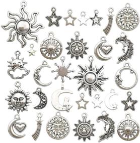 img 4 attached to Youdiyla 80 pcs Craft Supplies Mixed Antique Silver Sun Moon Stars Charms Pendants for DIY Crafting, Jewelry Findings Making Accessory - Necklace Bracelet HM250