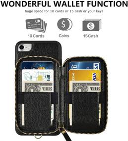 img 3 attached to 📱 ZVE iPhone SE 2020 Wallet Case for Apple iPhone 8/7, Zipper Wallet Case with Credit Card Holder Slot, Rivet Handbag Purse Wrist Strap, Shockproof Case for iPhone 7/8/SE 2020 (4.7 inch), Black