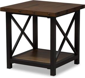 img 4 attached to 🪑 Rustic Industrial Style Antique Black Textured Finished Metal Distressed Wood Occasional End Table by Baxton Studio Reine