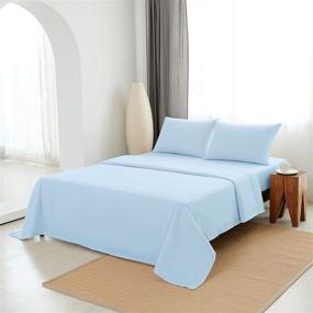 img 3 attached to Saintrra Full Size Bed Sheet Set - 4 Piece Ultra Soft Microfiber Bedding Sheet & Pillowcase Set with 1 Flat Sheet + 1 Fitted Sheet + 2 Pillowcases, Deep Pocket Sheet Set for Full Mattress, Light Blue