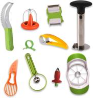 ultimate 10-piece fruit slicer peeler set: pineapple corer, avocado knife, watermelon slicer, apple 🍎 corer slicer, banana cantaloupe slicer, orange peeler, strawberry huller, vegetable scraping - essential kitchen fruit tools logo