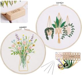 img 4 attached to 🧵 2 Sets of Embroidery Kits: Complete Starter Kit with Patterns and Tools for Beginners - Includes Fabric, Hoop, Thread & Tools