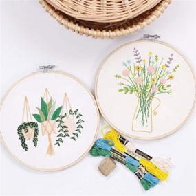 img 1 attached to 🧵 2 Sets of Embroidery Kits: Complete Starter Kit with Patterns and Tools for Beginners - Includes Fabric, Hoop, Thread & Tools