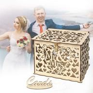 🎁 handcrafted rustic wood wedding card box: diy gift card holder for reception, anniversary, birthday party, baby shower & more – decorative wooden money box with slot, lock & key, plus card signs logo