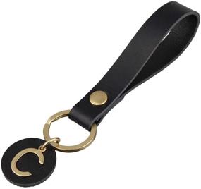 img 4 attached to Richbud Brass Initial Letter Leather Keychain Capital Alphbet Key Ring Black Label (C)