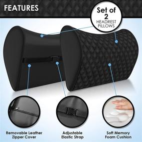 img 1 attached to 🚗 LUXXE Car Headrest Pillow - Set of 2 Soft Ergonomic Memory Foam Cushions with Leather Cover and Adjustable Strap - Providing Head, Neck, and Cervical Back Seat Support for Better Driving, Gaming, and Office Chair Comfort