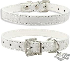 img 1 attached to Dogs Kingdom Soft Croc Leather: Elegant Rhinestone Heart/Dog Pendant Collar for Stylish Pets