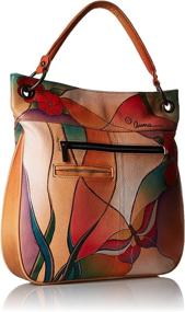 img 3 attached to 🦋 Anna by Anuschka Genuine Leather Convertible Tote: Hand-Painted Butterfly Glass Painting, Exquisite Artwork