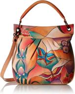 🦋 anna by anuschka genuine leather convertible tote: hand-painted butterfly glass painting, exquisite artwork logo