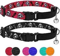 🐱 collardirect skull cat collar breakaway with bell - 2 pack, adjustable kitten collar for cats safety - elastic strap in black, pink, orange, green, blue, and red logo