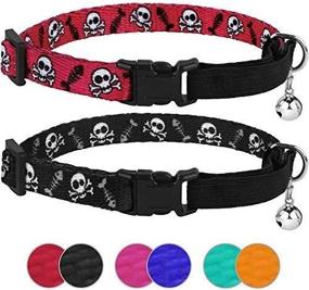 img 4 attached to 🐱 CollarDirect Skull Cat Collar Breakaway with Bell - 2 Pack, Adjustable Kitten Collar for Cats Safety - Elastic Strap in Black, Pink, Orange, Green, Blue, and Red