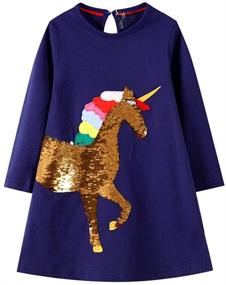 img 4 attached to Cotton Unicorn Sleeve Casual 🦄 Dresses: Trendy Girls' Clothing for Fashionable Dressing