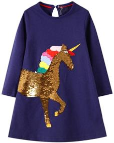 img 1 attached to Cotton Unicorn Sleeve Casual 🦄 Dresses: Trendy Girls' Clothing for Fashionable Dressing