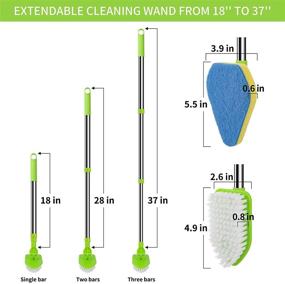 img 3 attached to 🧽 2-in-1 Extendable Scrub Cleaning Brush with Long Handle - Ideal for Tub, Tile, and Floors - Adjustable Kitchen Brush for Bathroom & Shower - Includes 3 Sponge Brushes & 1 Stiff Bristle Brush