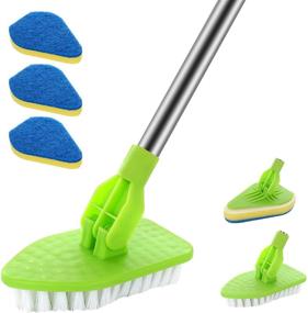 img 4 attached to 🧽 2-in-1 Extendable Scrub Cleaning Brush with Long Handle - Ideal for Tub, Tile, and Floors - Adjustable Kitchen Brush for Bathroom & Shower - Includes 3 Sponge Brushes & 1 Stiff Bristle Brush