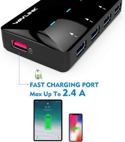 img 2 attached to 🔌 Wavlink 4-Port Powered USB 3.0 Hub with Smart Charging Port, 2.4A BC1.2/iPad/iPhone/Tablet, LED Indicator, Hot Swapping