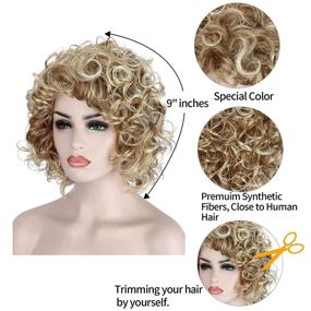 img 2 attached to 👩 Kalyss Heat Resistant Blonde Synthetic Wig: Natural-Looking Short Curly Wavy Hairpiece for Women - Full Head Density 130% - Perfect for Costumes!