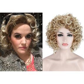 img 3 attached to 👩 Kalyss Heat Resistant Blonde Synthetic Wig: Natural-Looking Short Curly Wavy Hairpiece for Women - Full Head Density 130% - Perfect for Costumes!