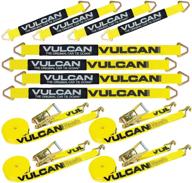 🚚 vulcan complete axle strap tie down kit - classic yellow - includes (4) 22" axle straps, (4) 36" axle straps, and (4) 15' wire j hook ratchet straps logo