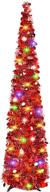 5ft slim pop up christmas red tinsel tree - artificial pencil xmas tree for indoor/outdoor decorations in apartments, offices, and porches logo