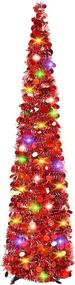 img 4 attached to 5ft Slim Pop Up Christmas Red Tinsel Tree - Artificial Pencil Xmas Tree for Indoor/Outdoor Decorations in Apartments, Offices, and Porches