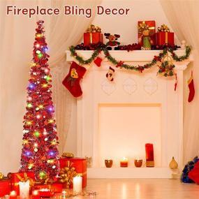 img 1 attached to 5ft Slim Pop Up Christmas Red Tinsel Tree - Artificial Pencil Xmas Tree for Indoor/Outdoor Decorations in Apartments, Offices, and Porches