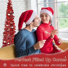 img 2 attached to 5ft Slim Pop Up Christmas Red Tinsel Tree - Artificial Pencil Xmas Tree for Indoor/Outdoor Decorations in Apartments, Offices, and Porches