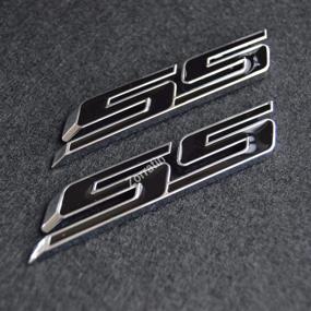 img 2 attached to 🚗 zorratin Slant SS Grill Side Trunk Emblem Badge Decal for Chevy IMPALA COBALT Camaro 2010-2015 - Black Letters with Chrome Trim