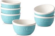 🍮 dowan 6 ounce ramekins, ceramic souffle and sauce baking cups, creme brulee and lava cakes dessert bowls, set of 6 with embossed design logo