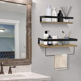 img 3 attached to 🛁 Set of 2 Bathroom Shelves with Towel Bar - Rustic Floating Shelving for Over Toilet, Wall Organizer Shelf for Bathroom Storage - Floating Towel Shelves for Laundry Room, Kitchen Spice Rack
