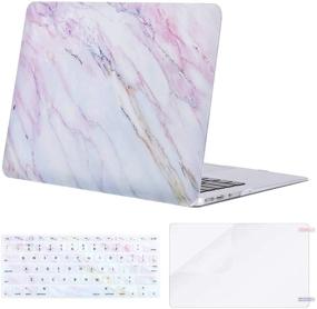 img 4 attached to MOSISO MacBook Air 11 inch Case (A1370 & A1465), Pink Marble Hard Shell Cover with Keyboard Cover & Screen Protector