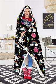 img 4 attached to 🦄 Loveternal Unicorn Blanket Hoodie - Rainbow Donut Cloaking Cabin Throw Blanket for Office - 3D Plush Lucky Star Ice Cream - Warm Fleece Wearable Blanket - Cuddle Home - Black (60"X80")