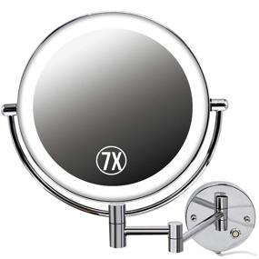 img 4 attached to 💄 Jolitac 8.5 Inch LED Makeup Mirror Wall Mount, 7X/1X Magnification Chrome Personal Make Up Mirror Round Shape, Double-Sided Swivel Vanity Mirror with Touch Button Adjustable Light for Bedroom or Bathroom