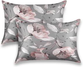 img 4 attached to 🌸 GALMAXS7 Grey Floral Satin Pillowcase Set - Soft and Cozy Envelope Style, Ideal for Hair and Skin