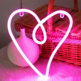 img 2 attached to ❤️ Vibrant Pink Love Heart Neon Light for Valentine's - Battery/USB Powered Neon Decor Lamp for Kids Room, Great Valentine's Night Gift