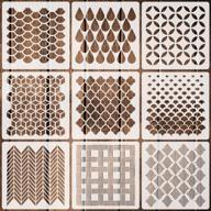 🔲 premium 9 pack geometric stencils: reusable art templates for painting on walls, canvas, wood furniture - 7.9'' x 7.9'' size logo