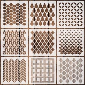 img 4 attached to 🔲 Premium 9 Pack Geometric Stencils: Reusable Art Templates for Painting on Walls, Canvas, Wood Furniture - 7.9'' x 7.9'' Size